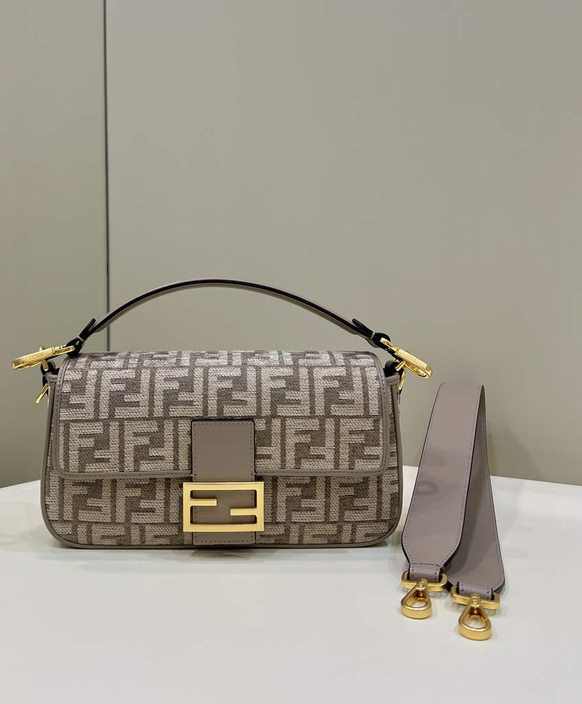 Fendi 8BR600 Baguette Dove gray FF tapestry fabric bag