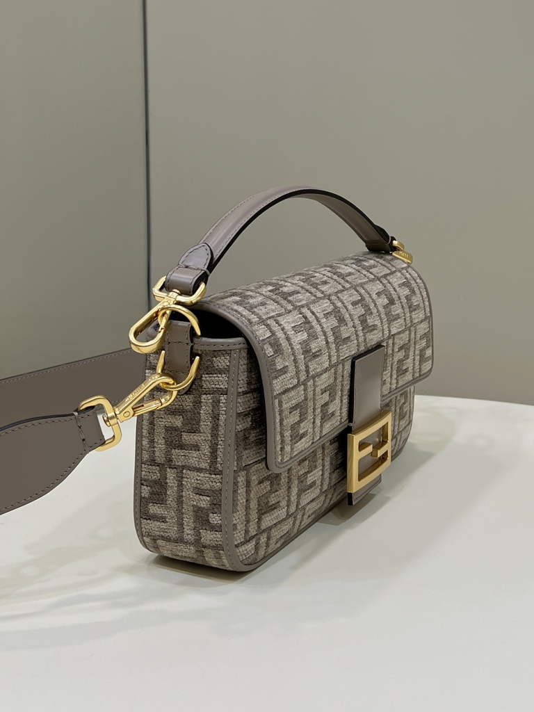 Fendi 8BR600 Baguette Dove gray FF tapestry fabric bag