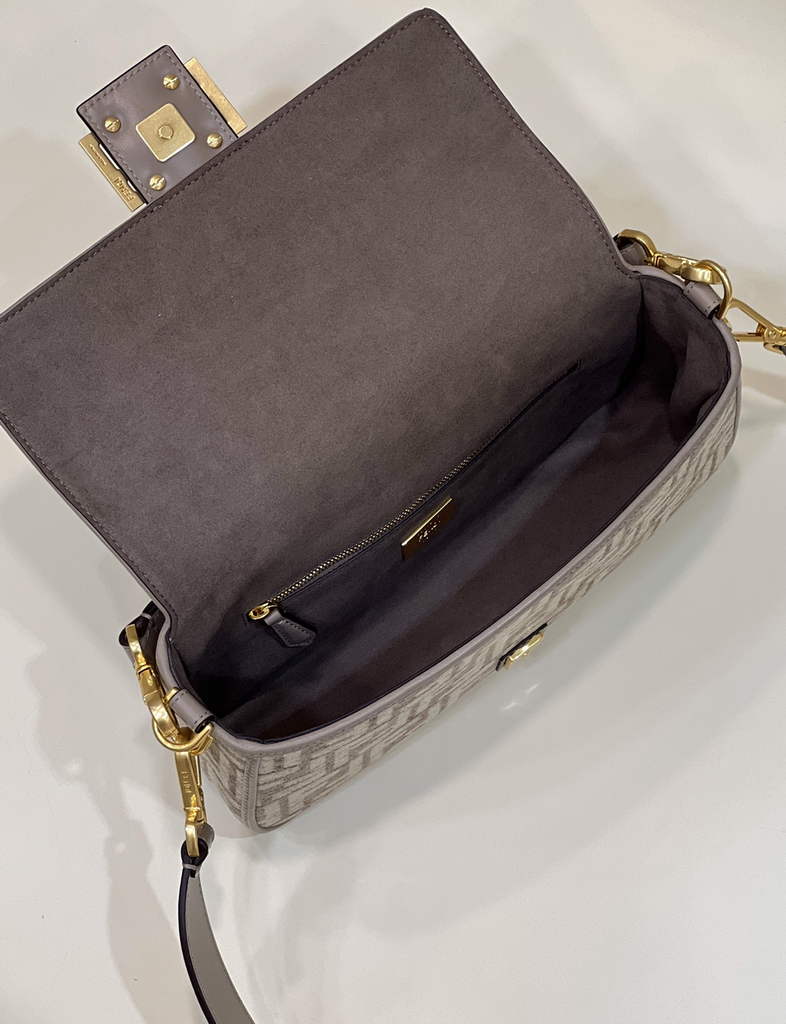 Fendi 8BR600 Baguette Dove gray FF tapestry fabric bag
