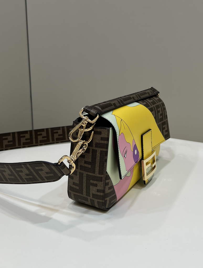 Fendi 8BR600 Baguette FF glazed fabric bag with inlay multicolour