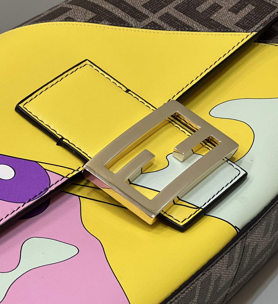 Fendi 8BR600 Baguette FF glazed fabric bag with inlay multicolour