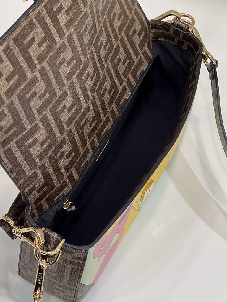 Fendi 8BR600 Baguette FF glazed fabric bag with inlay multicolour