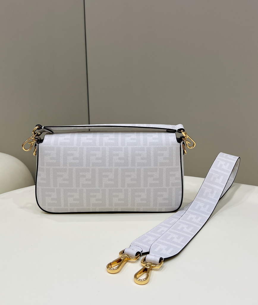Fendi 8BR600 Baguette FF glazed fabric bag with inlay white