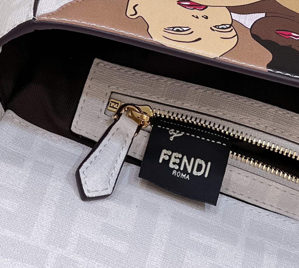 Fendi 8BR600 Baguette FF glazed fabric bag with inlay white