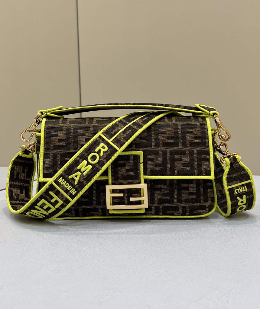 Fendi 8BR600 Baguette Jacquard FF fabric bag Green