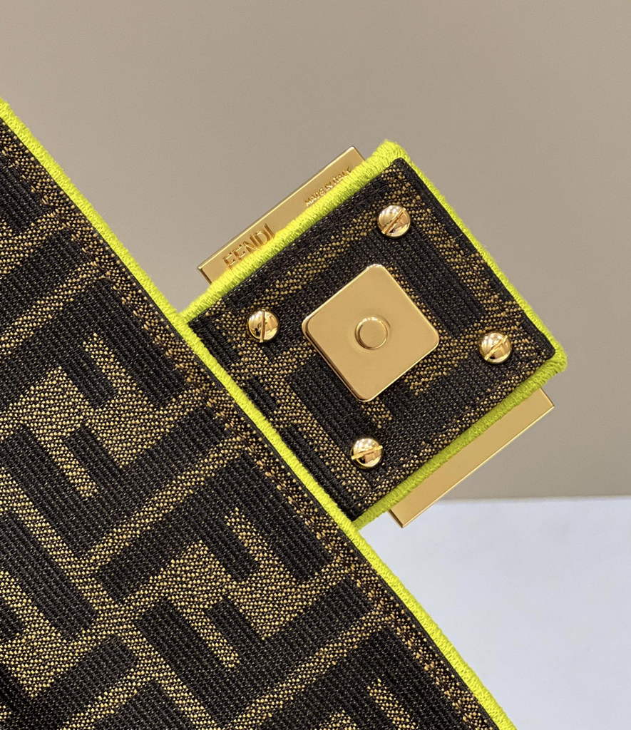 Fendi 8BR600 Baguette Jacquard FF fabric bag Green