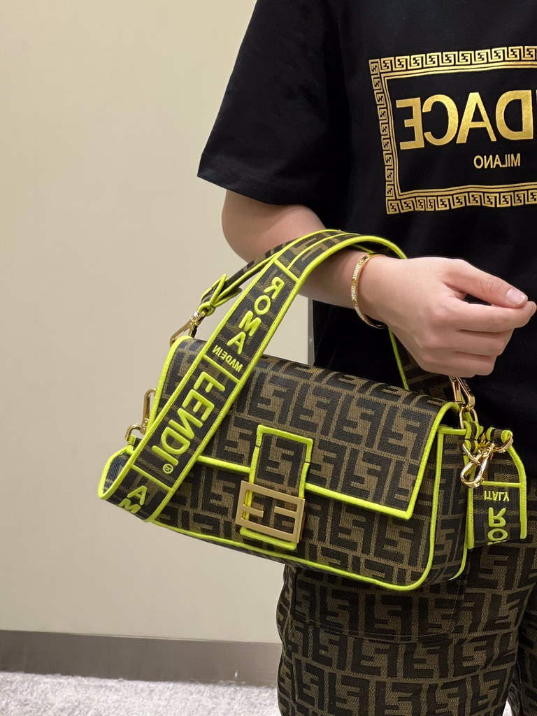 Fendi 8BR600 Baguette Jacquard FF fabric bag Green