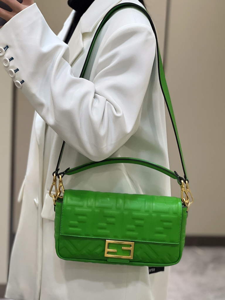 Fendi 8BR600 Baguette Dark Green leather bag