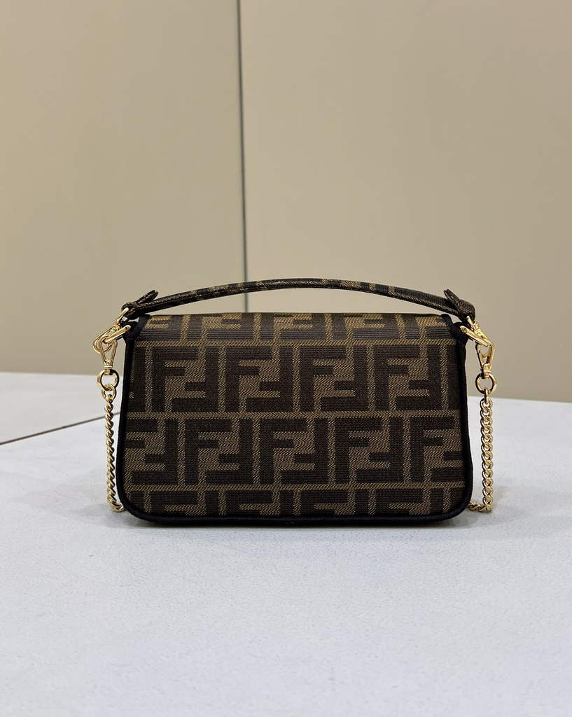 Fendi 8BS017 Baguette Mini Jacquard FF fabric bag Brown