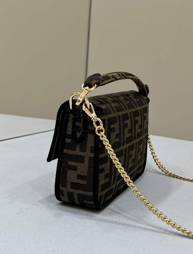 Fendi 8BS017 Baguette Mini Jacquard FF fabric bag Brown