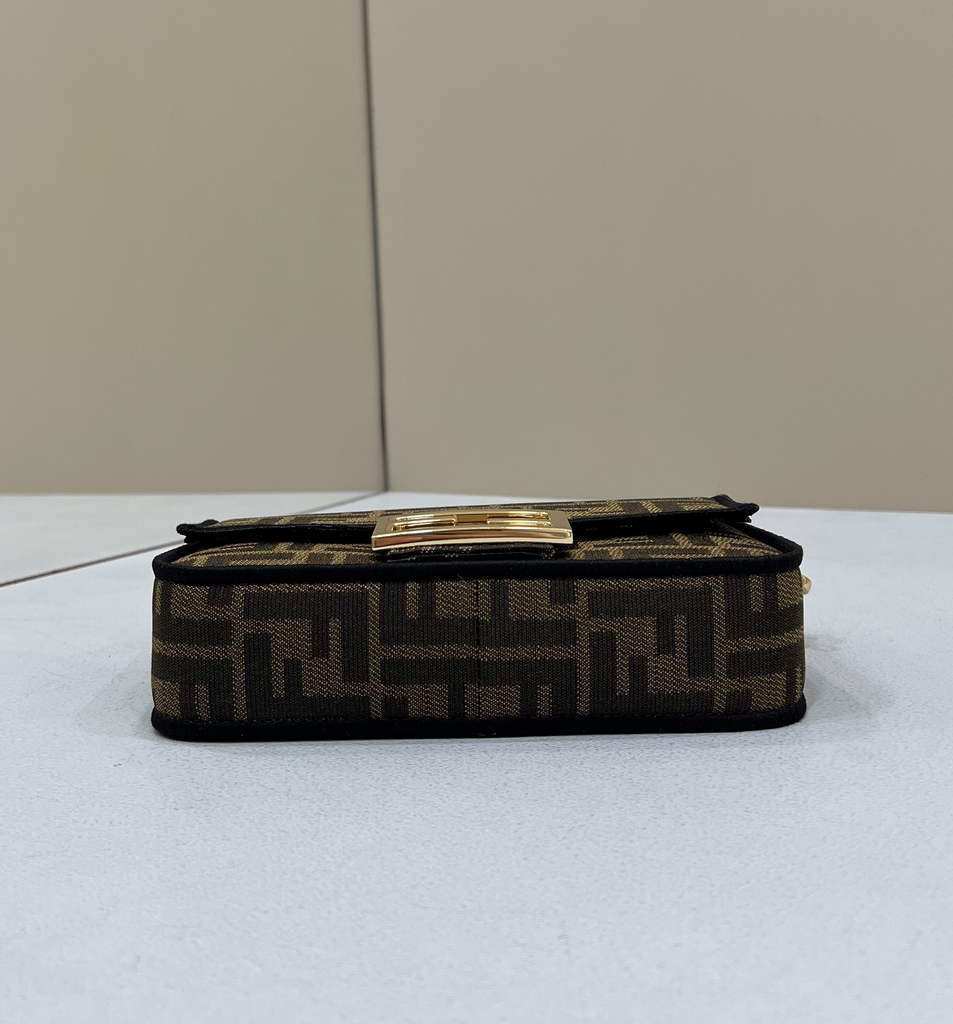 Fendi 8BS017 Baguette Mini Jacquard FF fabric bag Brown