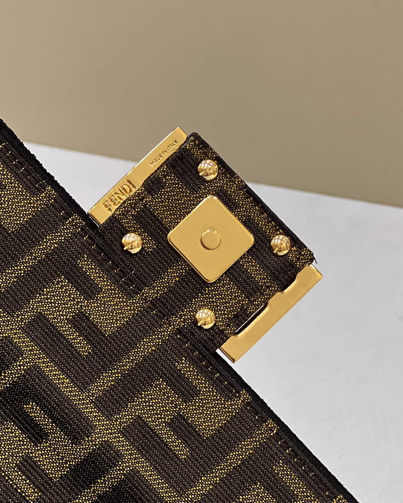 Fendi 8BS017 Baguette Mini Jacquard FF fabric bag Brown