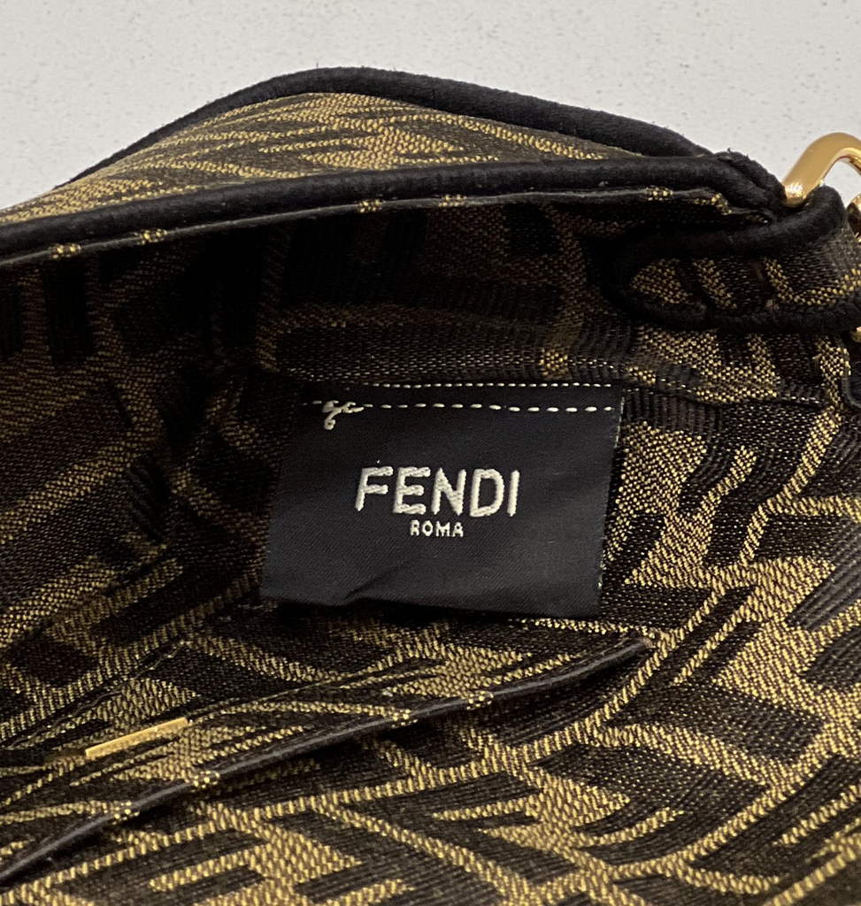 Fendi 8BS017 Baguette Mini Jacquard FF fabric bag Brown