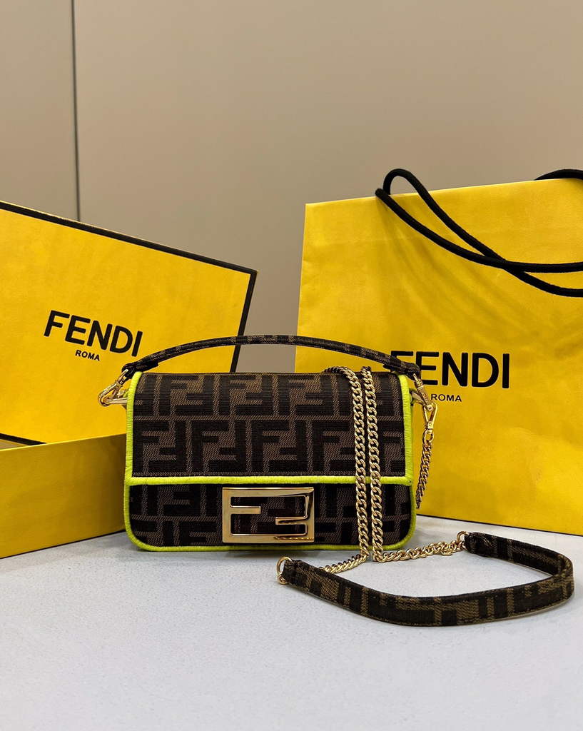 Fendi 8BS017 Baguette Mini Jacquard FF fabric bag Green