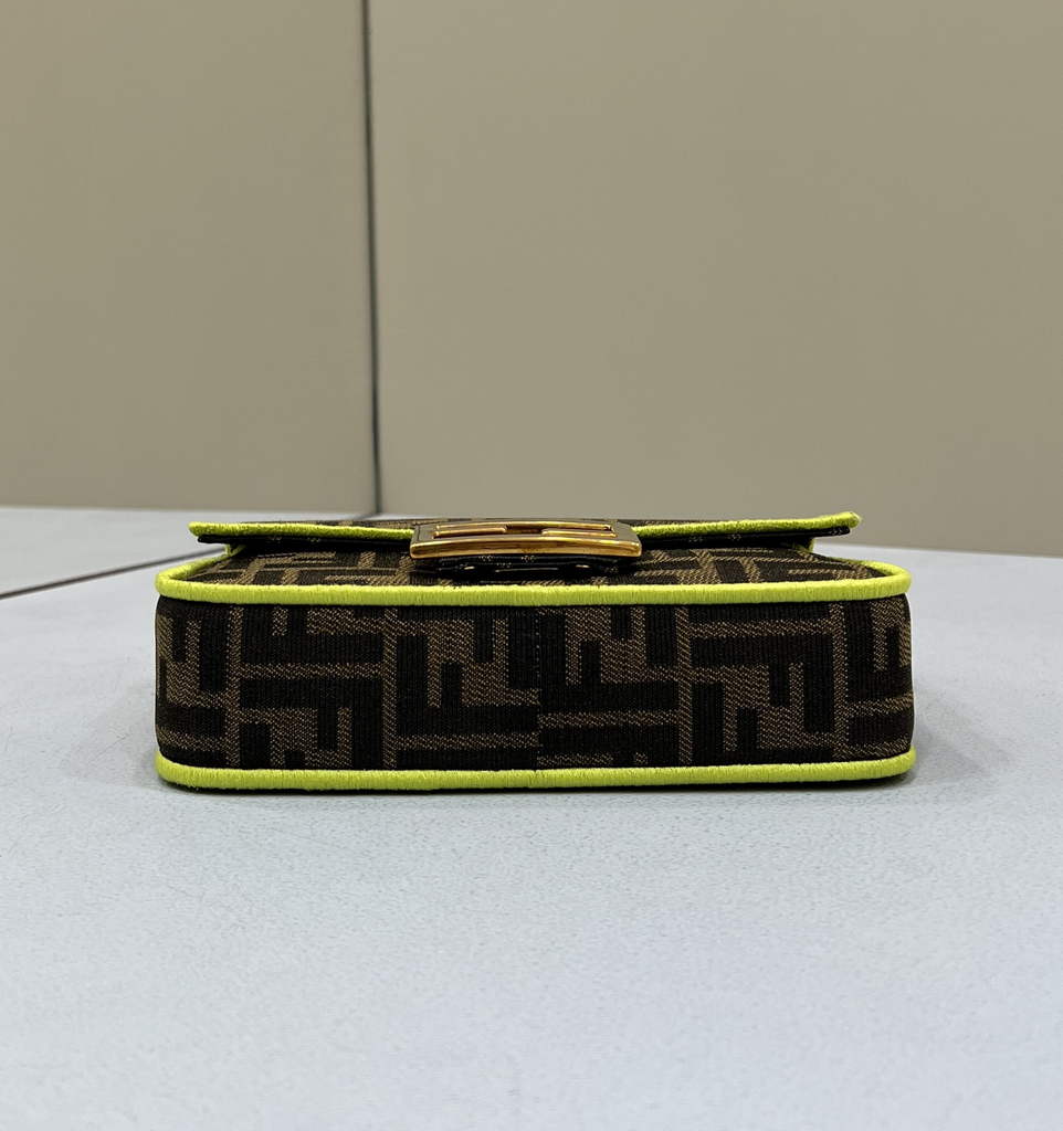 Fendi 8BS017 Baguette Mini Jacquard FF fabric bag Green