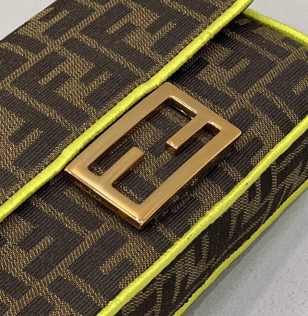 Fendi 8BS017 Baguette Mini Jacquard FF fabric bag Green