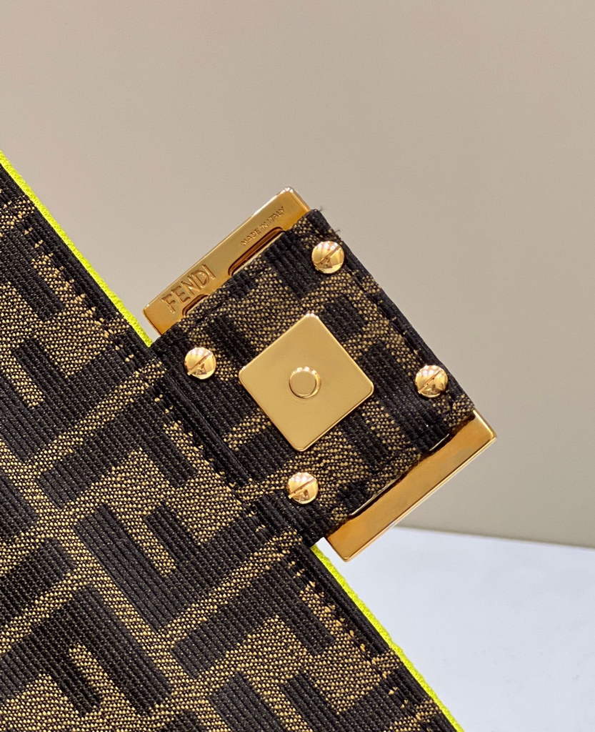 Fendi 8BS017 Baguette Mini Jacquard FF fabric bag Green
