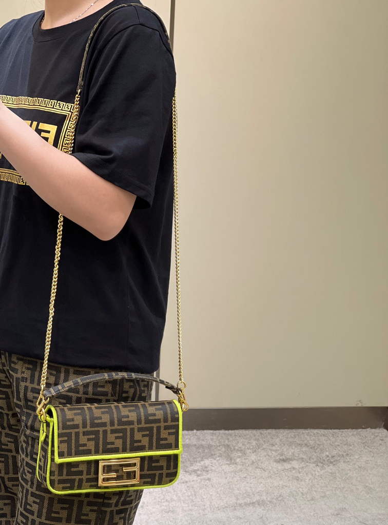 Fendi 8BS017 Baguette Mini Jacquard FF fabric bag Green