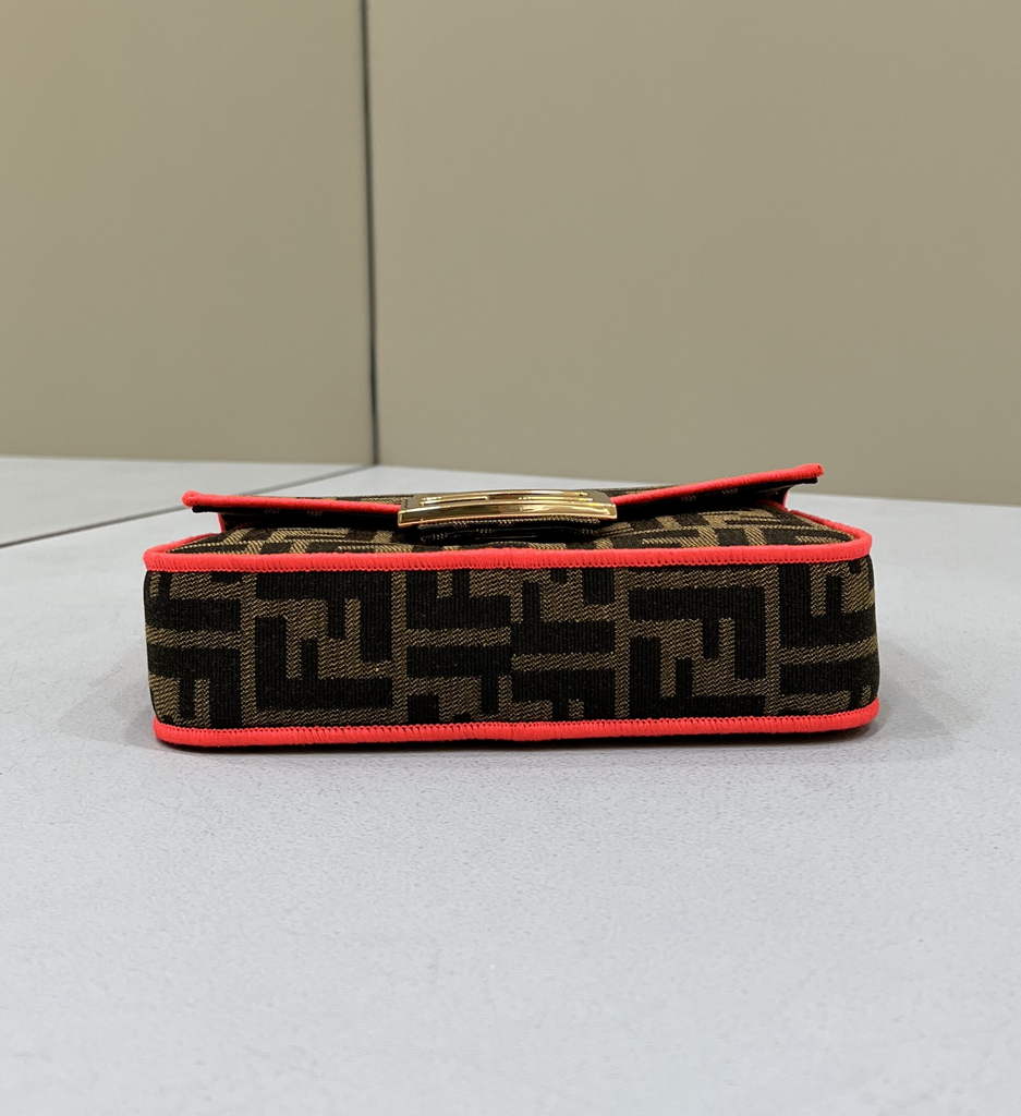 Fendi 8BS017 Baguette Mini Jacquard FF fabric bag Red