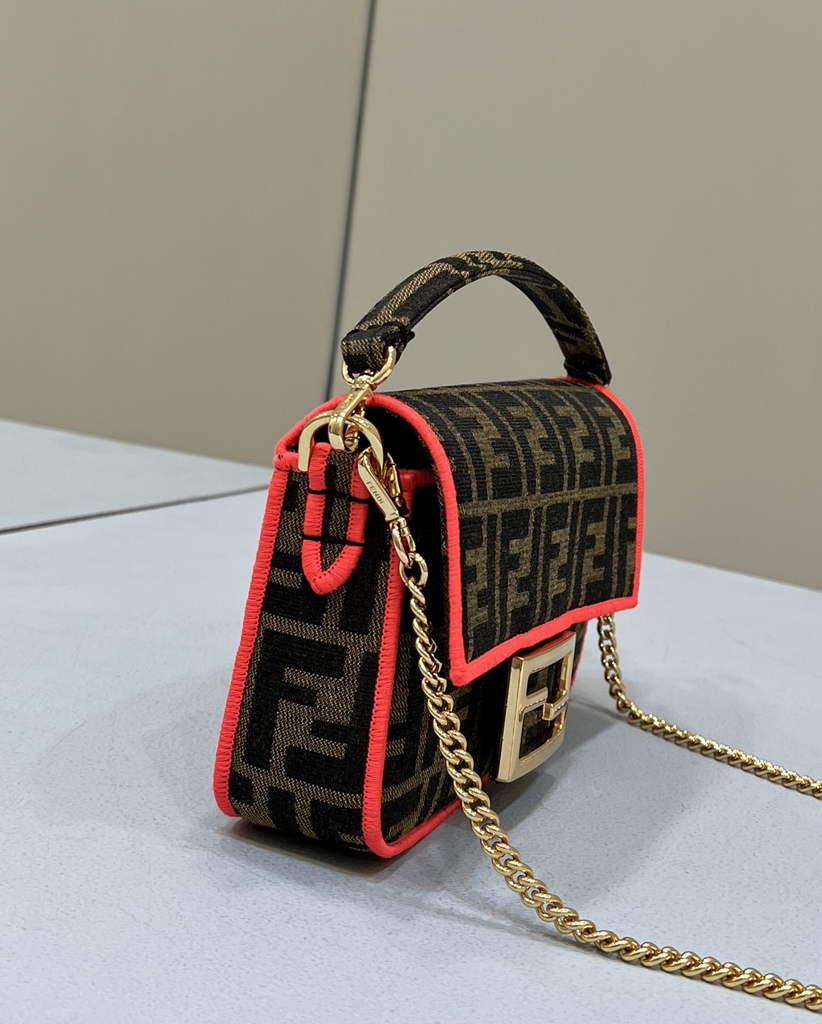 Fendi 8BS017 Baguette Mini Jacquard FF fabric bag Red