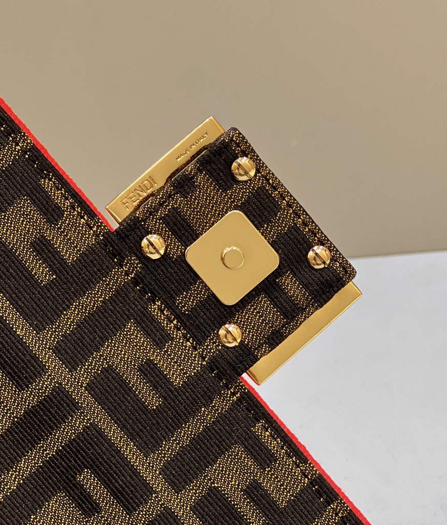 Fendi 8BS017 Baguette Mini Jacquard FF fabric bag Red