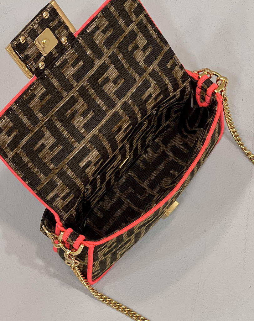 Fendi 8BS017 Baguette Mini Jacquard FF fabric bag Red