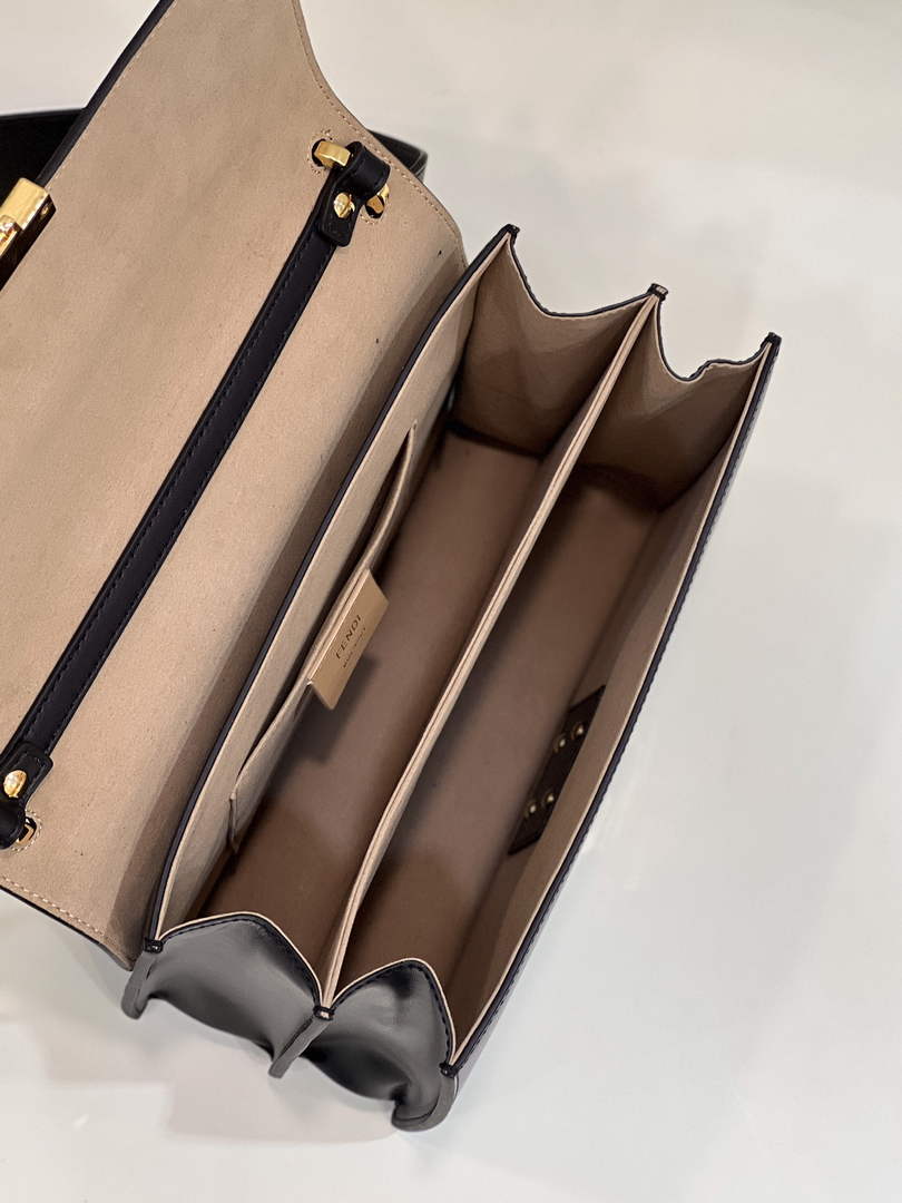Fendi 8BT315 Kan I Shoulder Bag Black leather