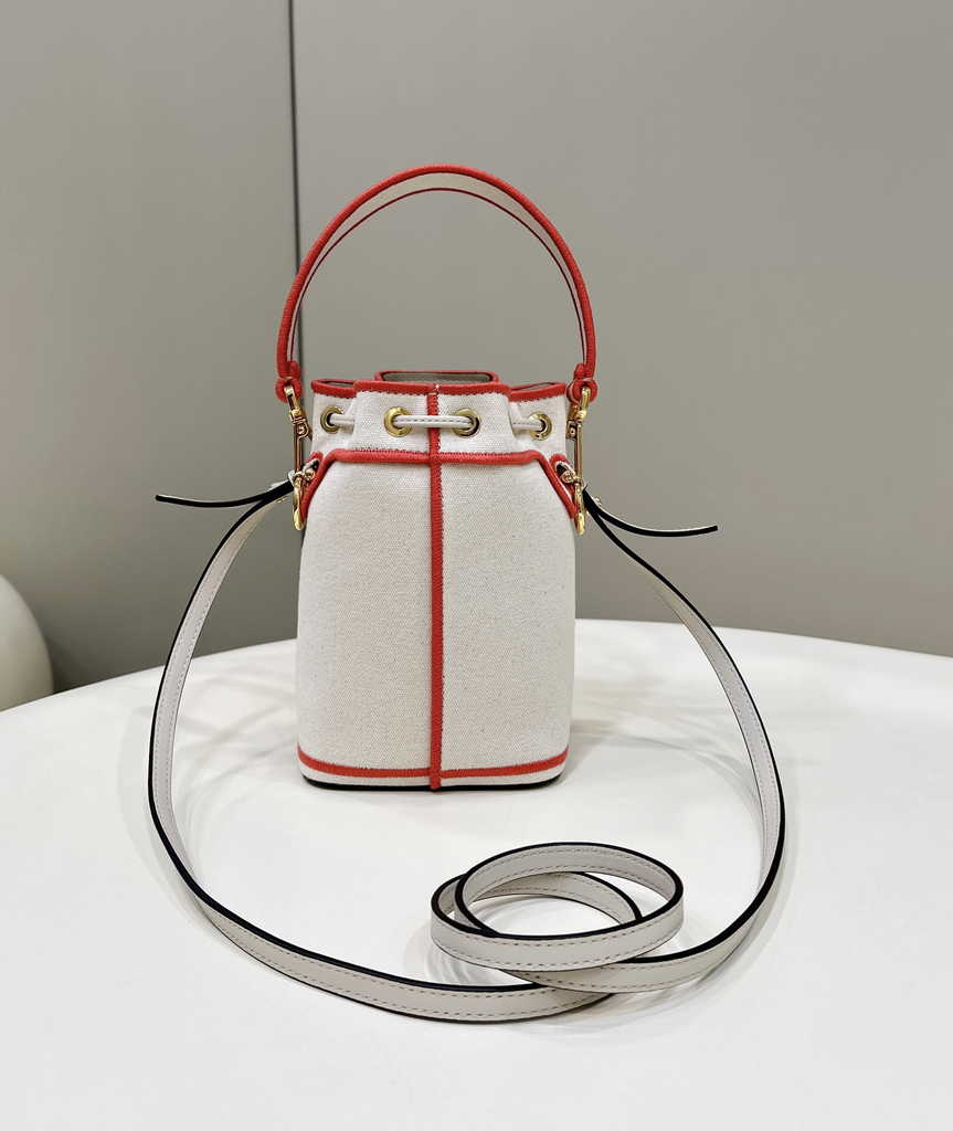Bucket Bag Mon Tresor 8BS010 Beige canvas mini-bag with Fendi Roma embroidery