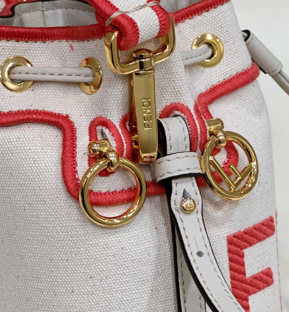 Bucket Bag Mon Tresor 8BS010 Beige canvas mini-bag with Fendi Roma embroidery
