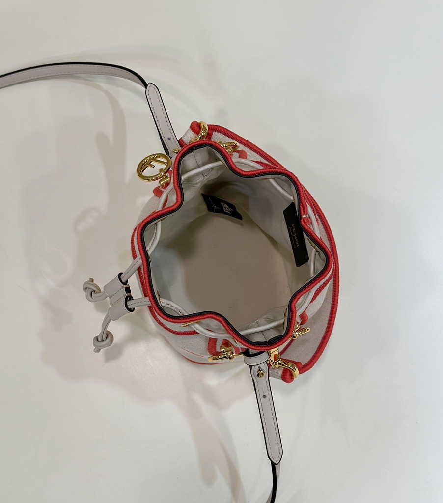 Bucket Bag Mon Tresor 8BS010 Beige canvas mini-bag with Fendi Roma embroidery