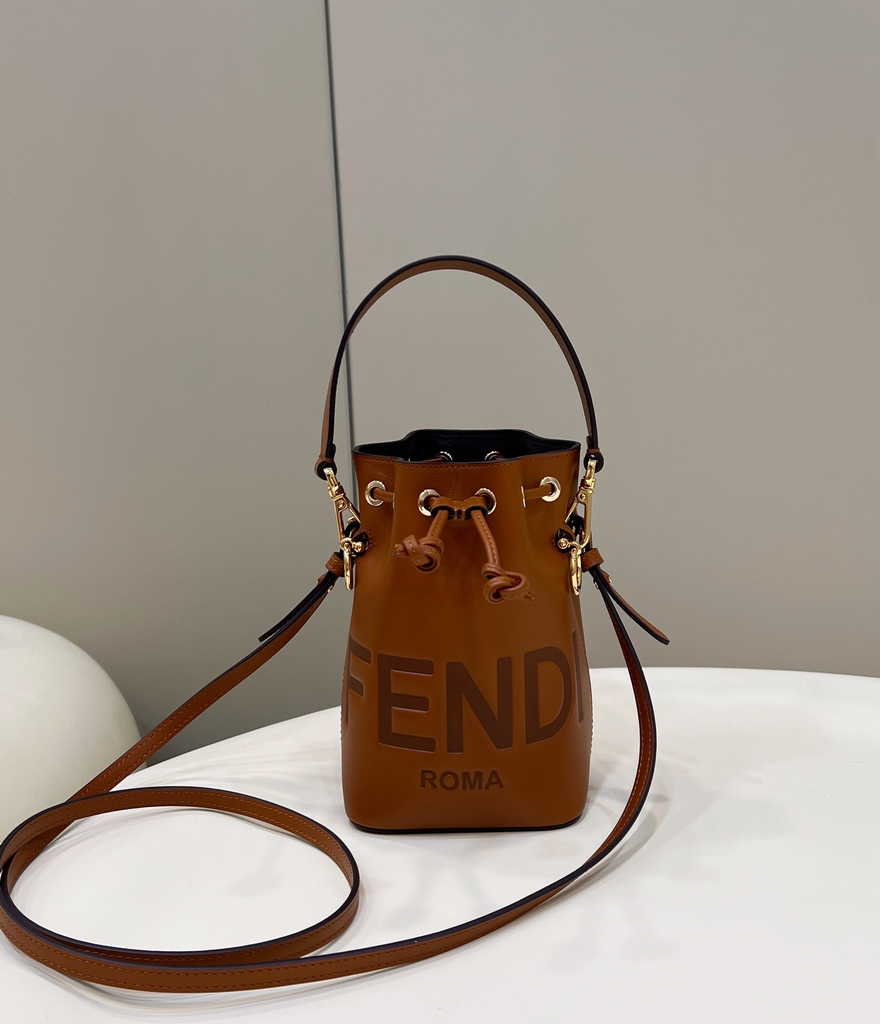 Feendi Bucket Bag Mon Tresor 8BS010 Brown leather mini-bag