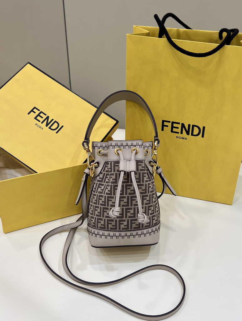 Feendi 8BS010 Bucket Bag Mon Tresor gray leather mini-bag FF print