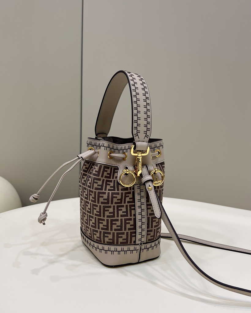 Feendi 8BS010 Bucket Bag Mon Tresor gray leather mini-bag FF print