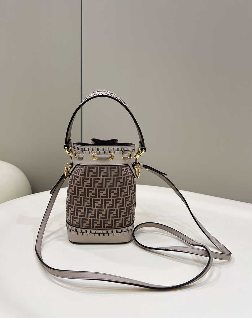 Feendi 8BS010 Bucket Bag Mon Tresor gray leather mini-bag FF print