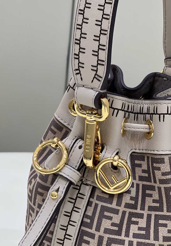 Feendi 8BS010 Bucket Bag Mon Tresor gray leather mini-bag FF print
