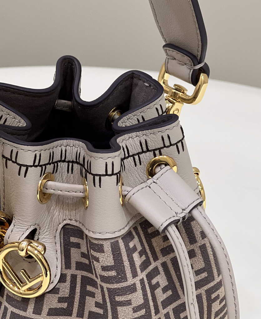 Feendi 8BS010 Bucket Bag Mon Tresor gray leather mini-bag FF print