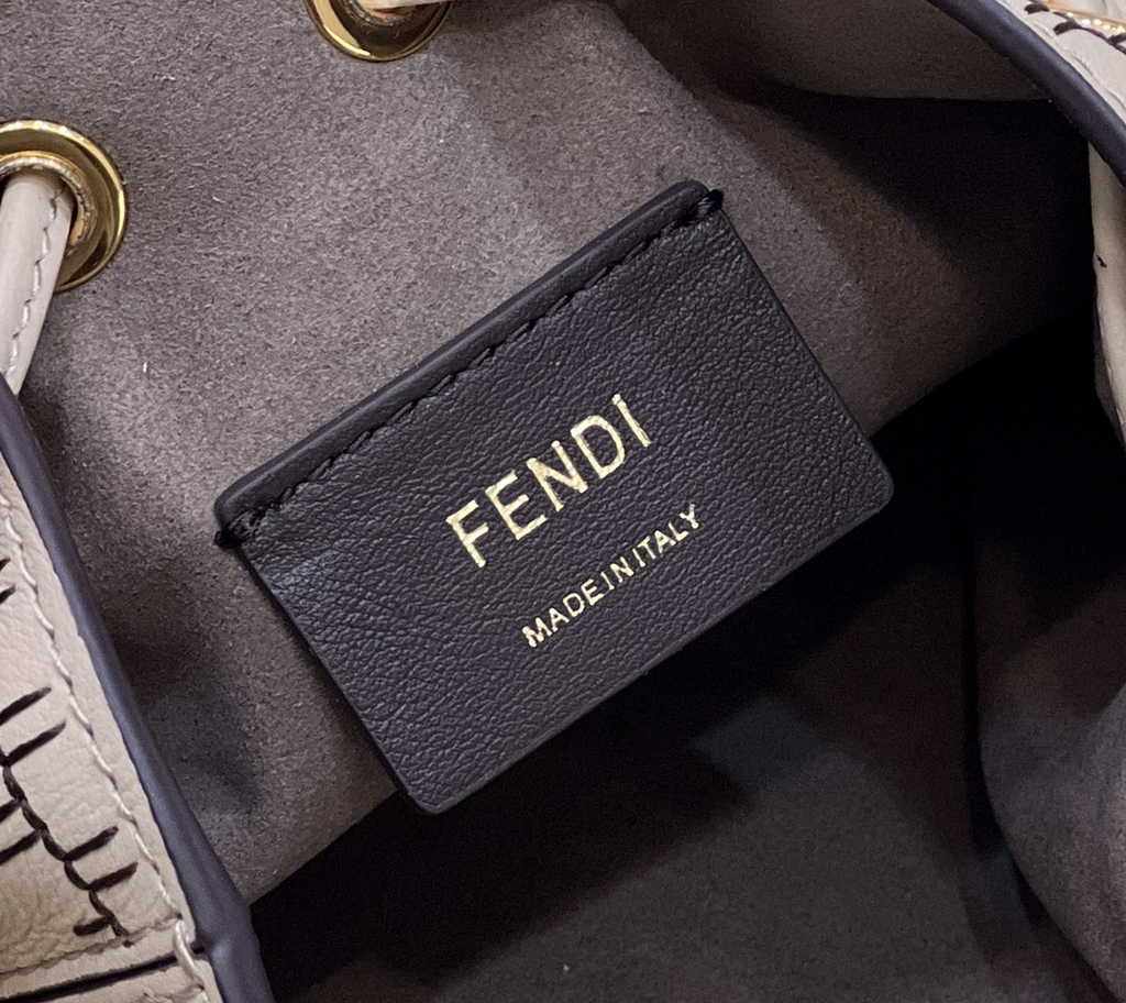 Feendi 8BS010 Bucket Bag Mon Tresor gray leather mini-bag FF print