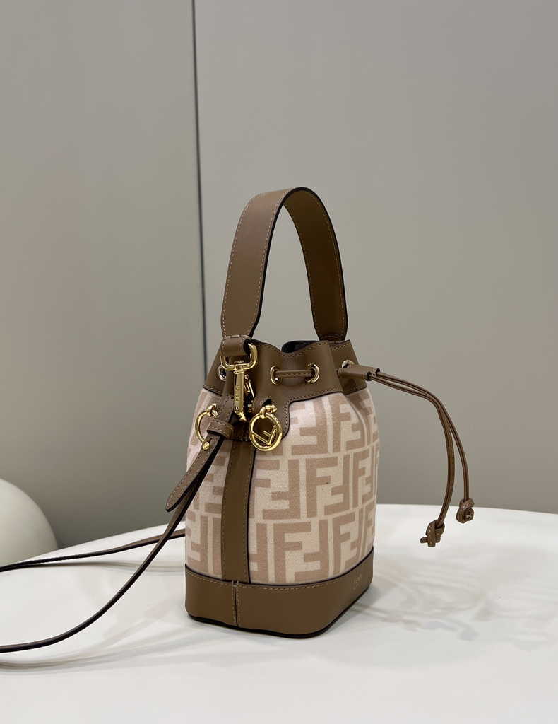 Feendi 8BS010 Bucket Bag Mon Tresor brown leather mini-bag with FF print