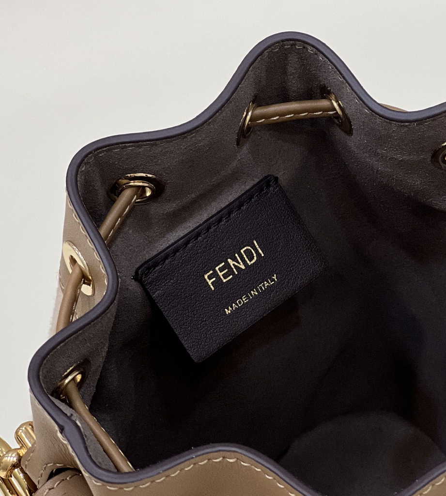 Feendi 8BS010 Bucket Bag Mon Tresor brown leather mini-bag with FF print