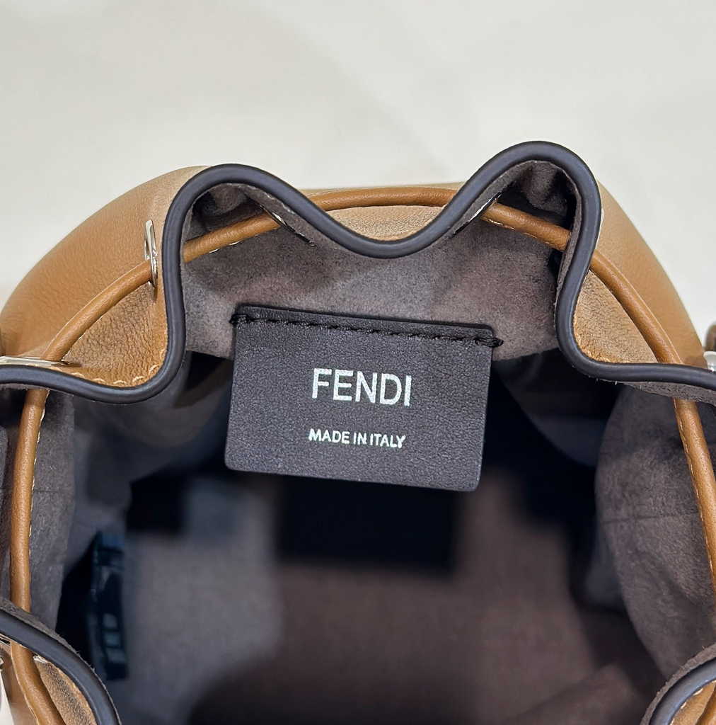 Fendi Bucket Bag Mon Tresor 8BS010 Brown leather mini-bag with 3D roses