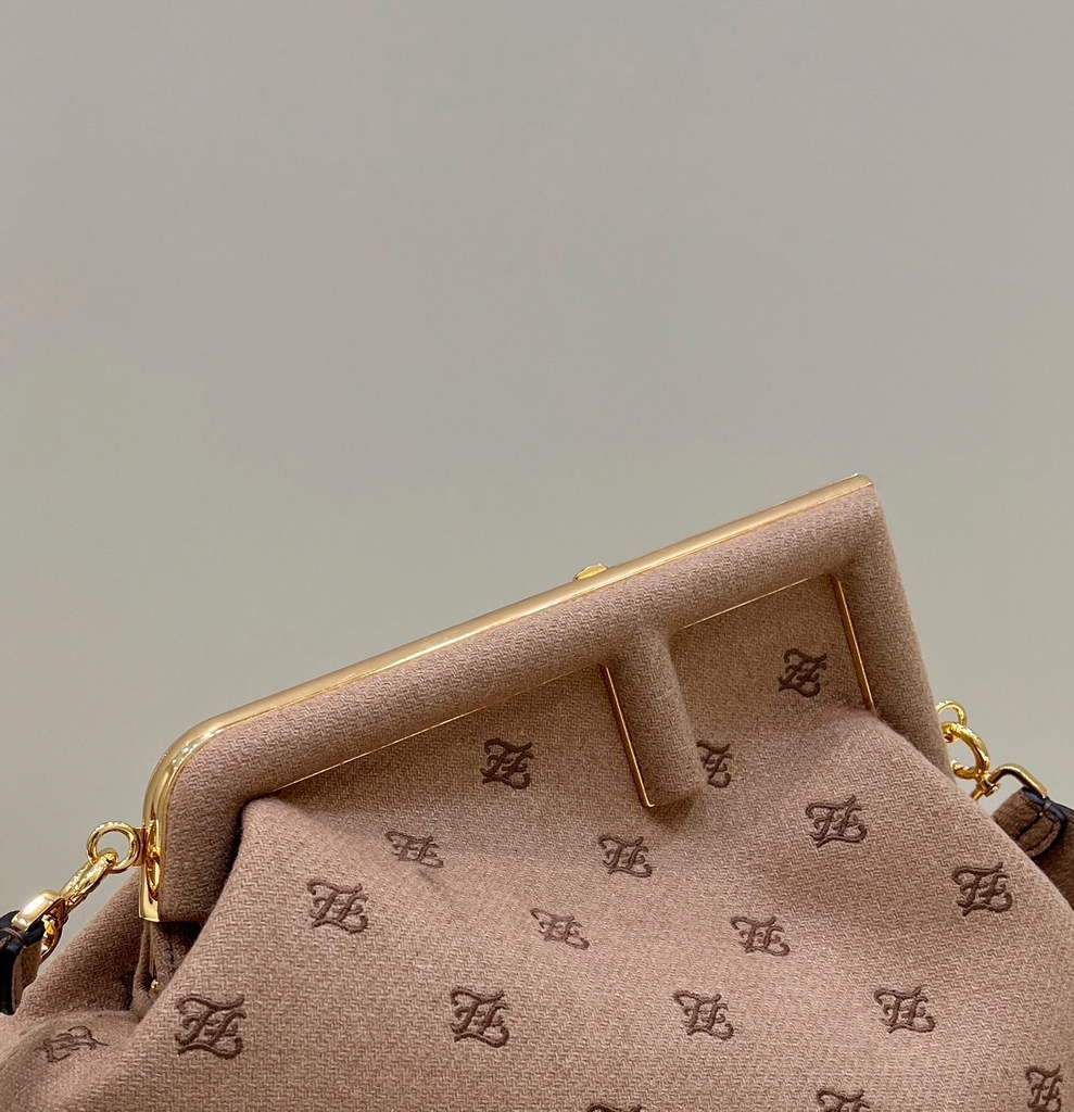 Fendi First Medium 8BP127 Dark Beige flannel bag with embroidery
