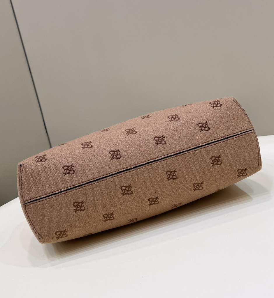 Fendi First Medium 8BP127 Dark Beige flannel bag with embroidery