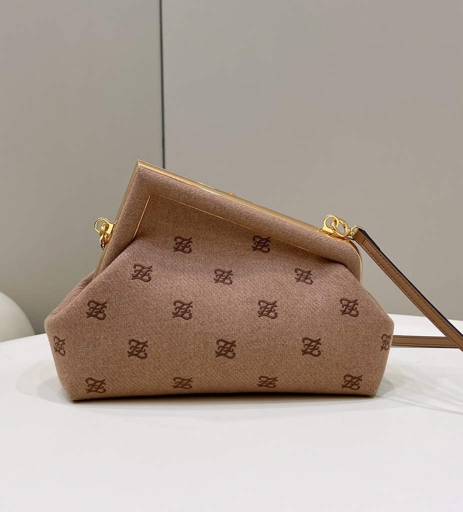 Fendi First Small 8BP129 Dark Beige flannel bag with embroidery