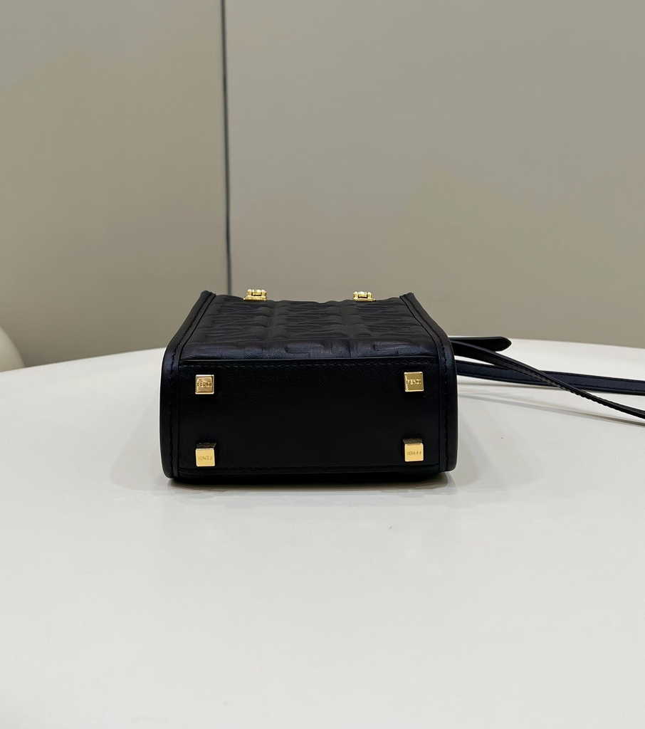 Fendi Mini Sunshine Shopper 8BS051 Black leather mini-bag with FF motif