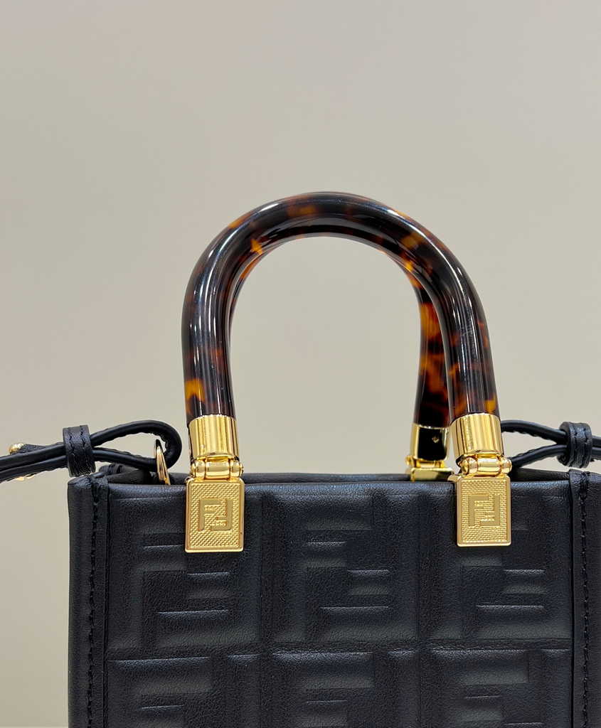 Fendi Mini Sunshine Shopper 8BS051 Black leather mini-bag with FF motif