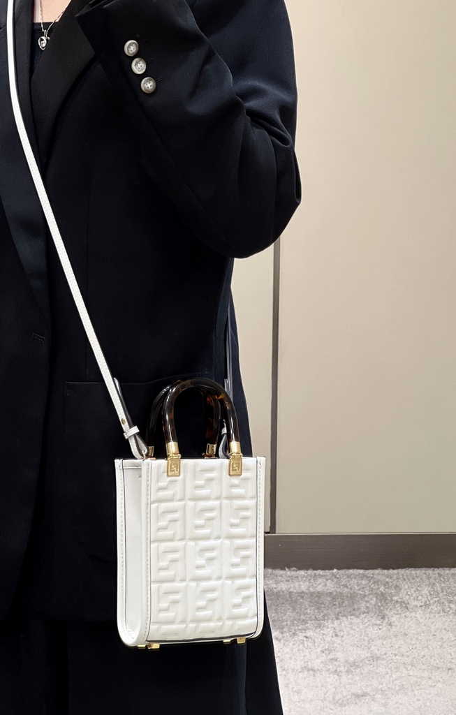 Fendi Mini Sunshine Shopper 8BS051 white leather mini-bag with FF motif
