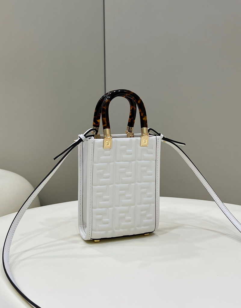 Fendi Mini Sunshine Shopper 8BS051 white leather mini-bag with FF motif