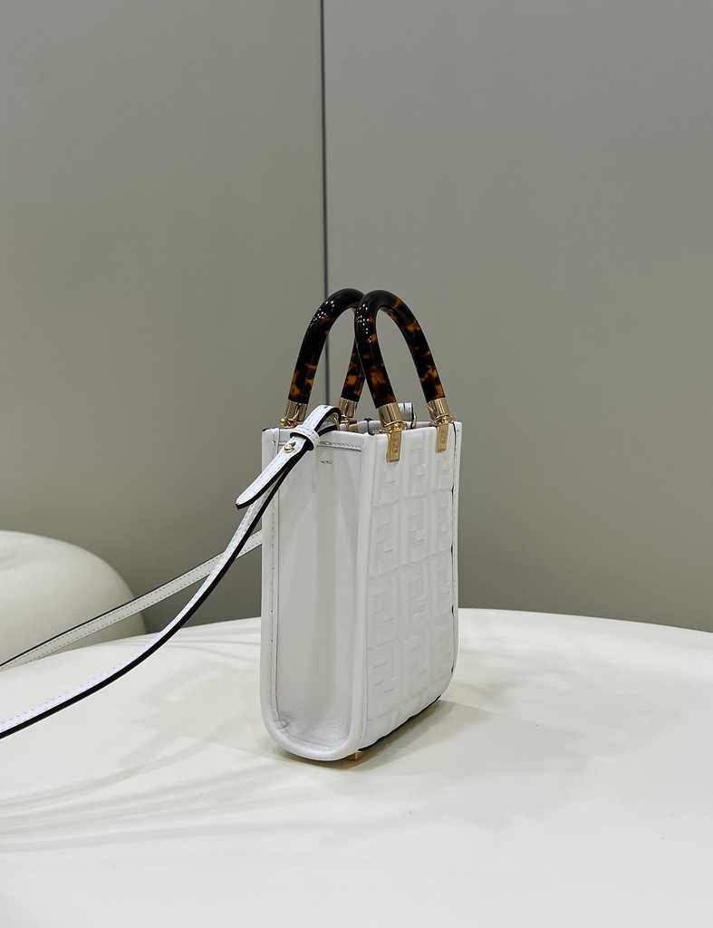 Fendi Mini Sunshine Shopper 8BS051 white leather mini-bag with FF motif
