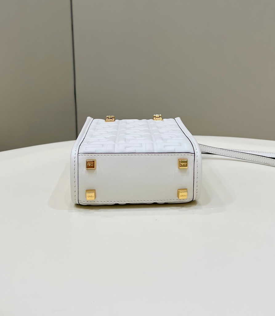 Fendi Mini Sunshine Shopper 8BS051 white leather mini-bag with FF motif