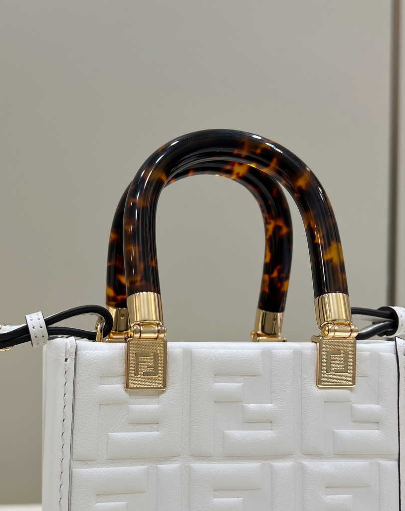 Fendi Mini Sunshine Shopper 8BS051 white leather mini-bag with FF motif
